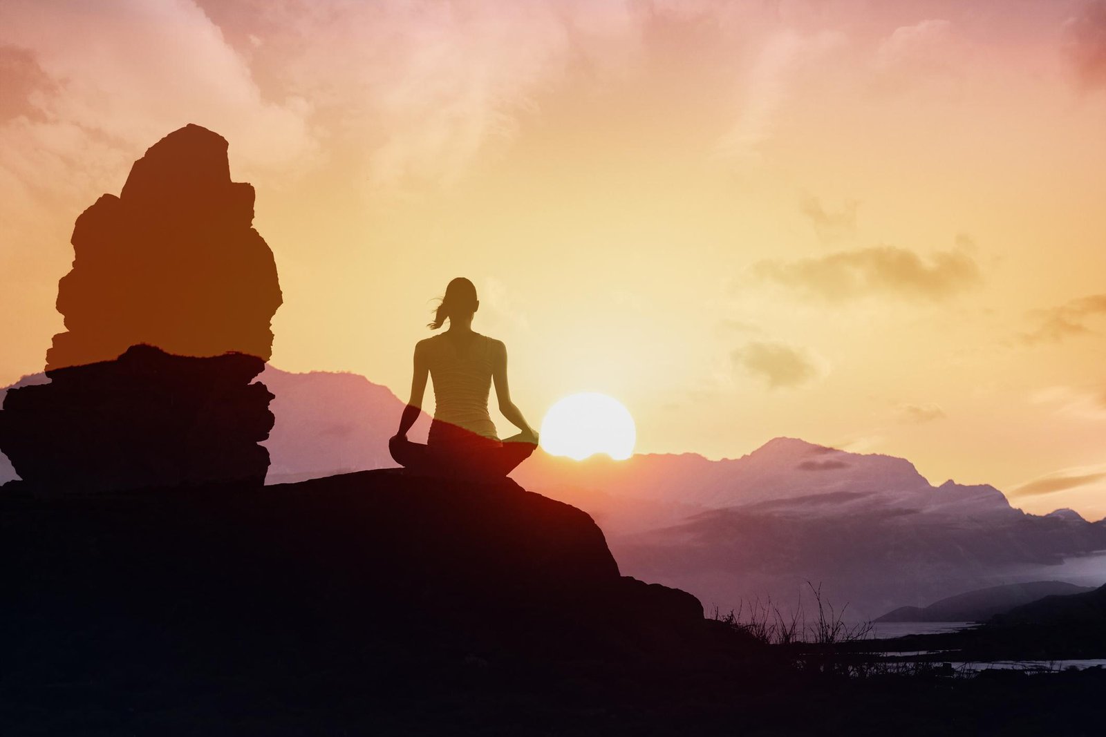 Meditating at sunset